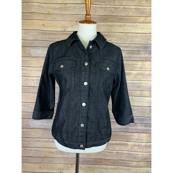 Denim And Co XS 3/4 Sleeve Denim Jacket Black - Picture 1 of 11